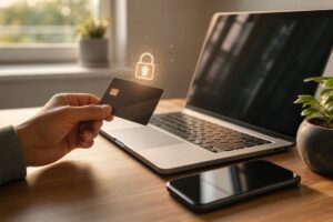 Zahlungsmethoden im Online Casino – Bankkarte, Laptop und Smartphone