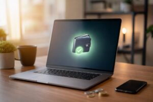 Online Casino mit PayPal – Laptop mit Wallet-Zahlung